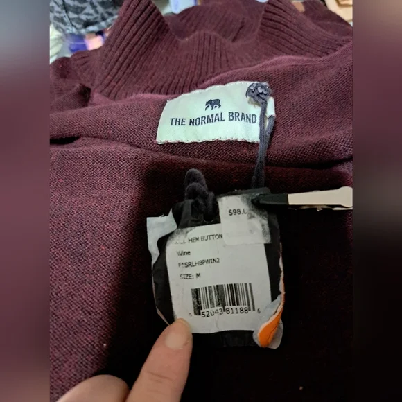 NWT THE NORMAL BRAND Men's Medium Burgundy Wine 4 Button Sweater Cabin Core - Picture 11 of 12